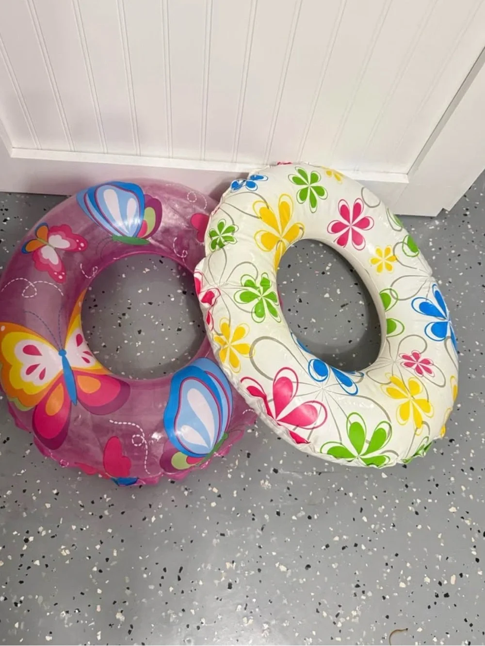 Children's Inflatable Swim Rings - Pink Butterfly & White Floral